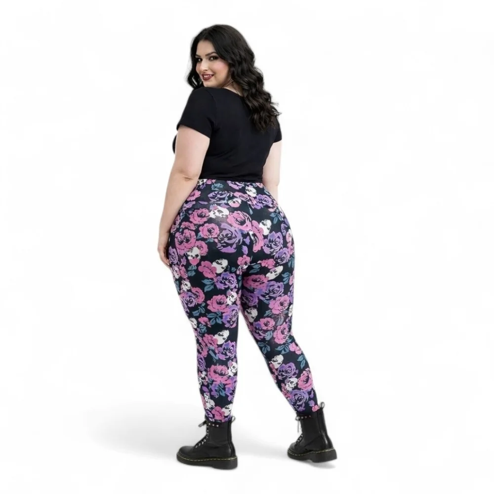 Torrid 3X Black Floral Skull Premium Stretch 4-Way Recovery Leggings NWOT - Picture 8 of 8